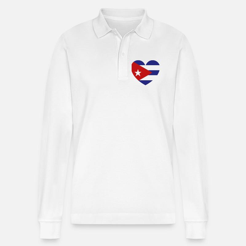 Heart Cuba Flagge - Stanley/Stella Unisex Bio-Langarm-Poloshirt Prepster - Weiß