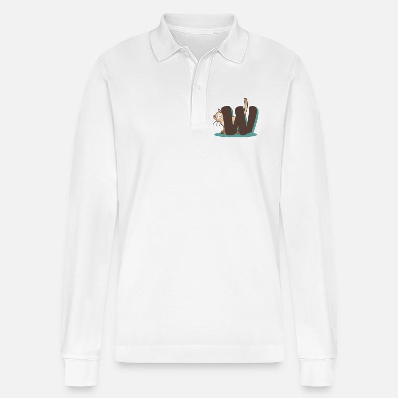 Katze Buchstabe W - Stanley/Stella Unisex Bio-Langarm-Poloshirt Prepster - Weiß