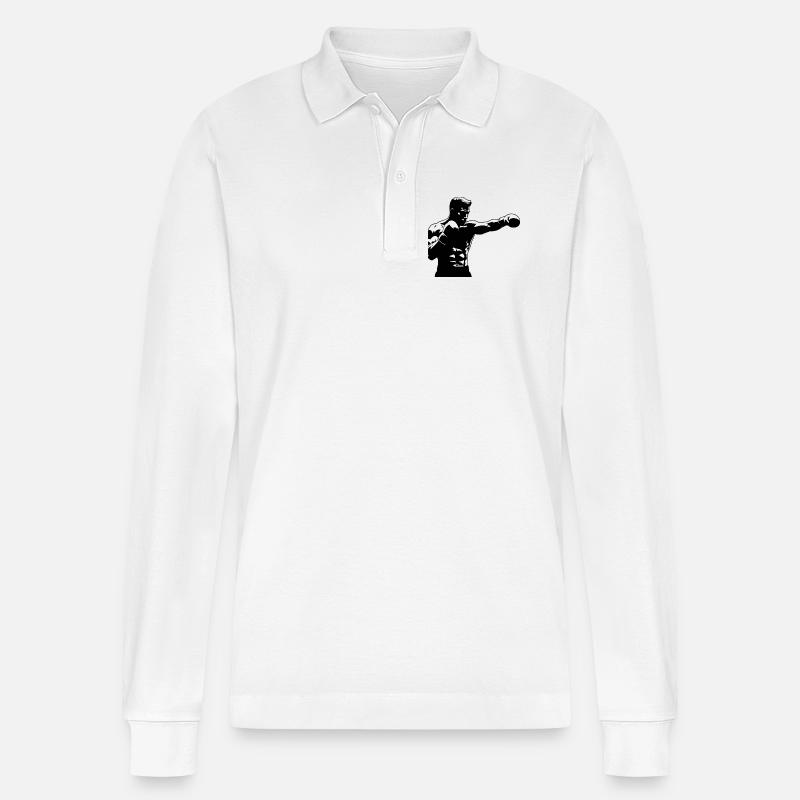 Boxer mit Faustschlag - Stanley/Stella Unisex Bio-Langarm-Poloshirt Prepster - Weiß