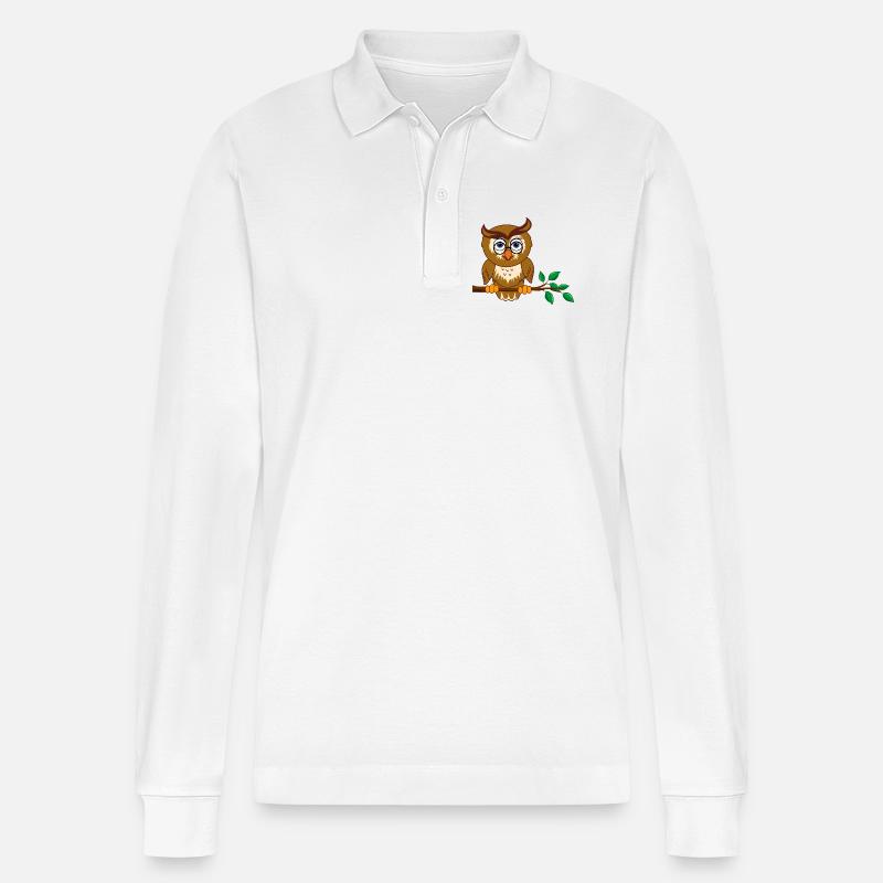 Schlaue Eule auf Ast - Stanley/Stella Unisex Bio-Langarm-Poloshirt Prepster - Weiß