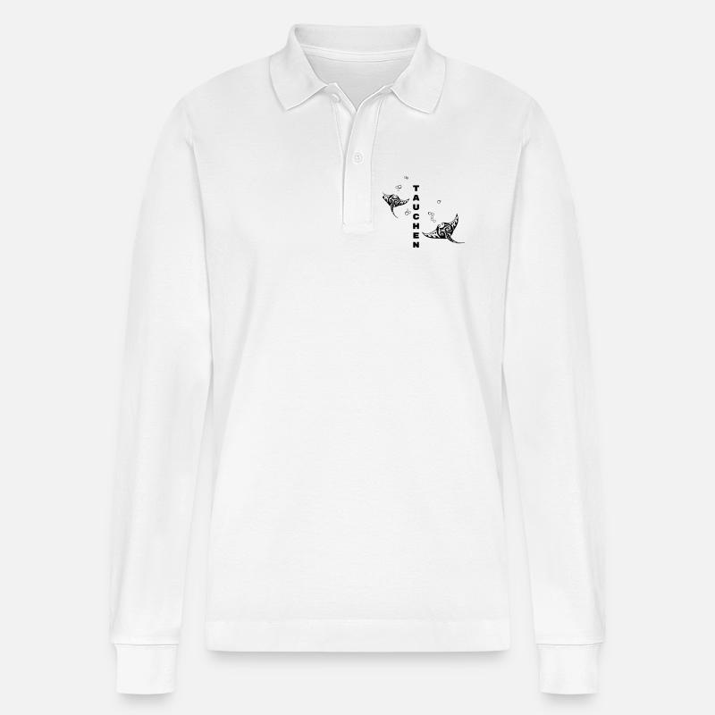 Tauchen – Tribal Manta Rochen Design - Stanley/Stella Unisex Bio-Langarm-Poloshirt Prepster - Weiß