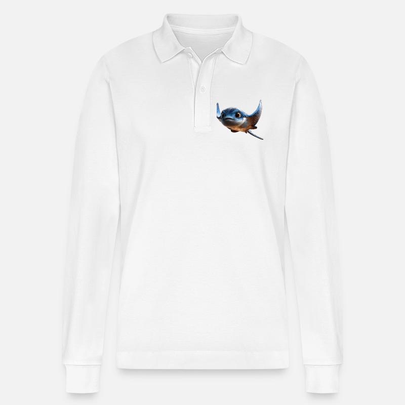 Manta Ray, Devil Ray, Stingray, Diver - Stanley/Stella Organic Unisex Long-Sleeved Polo Shirt Prepster - white