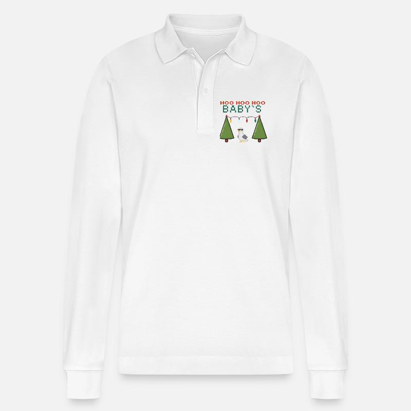 Pixel-Weihnachtsvogel mit Lichterketten - Stanley/Stella Unisex Bio-Langarm-Poloshirt Prepster - Weiß