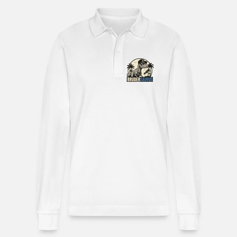 Brudersaurus – Cooler Dino Bruder Retro Style - Stanley/Stella Unisex Bio-Langarm-Poloshirt Prepster - Weiß