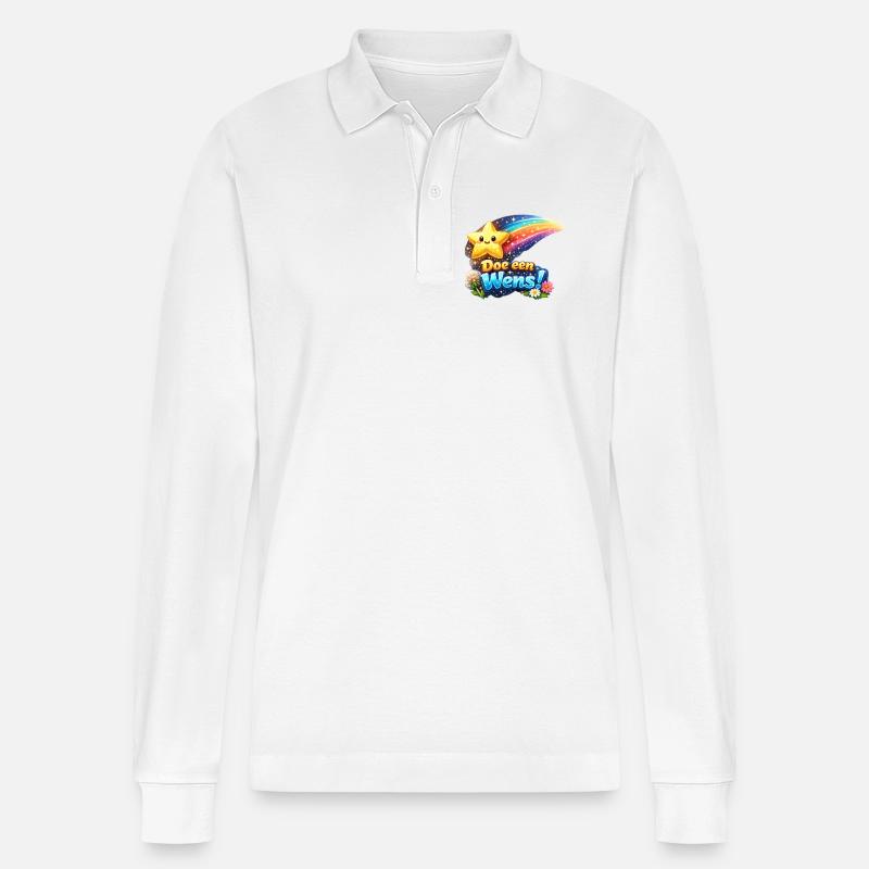 Wunschstern und Regenbogenblüte - Stanley/Stella Unisex Bio-Langarm-Poloshirt Prepster - Weiß