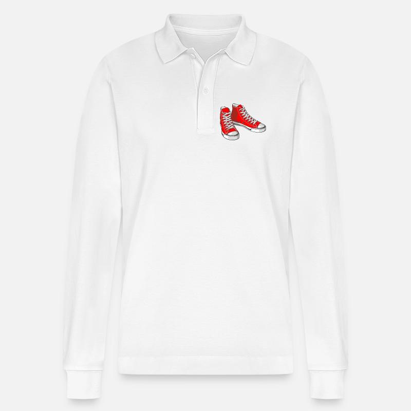 Rote Turnschuhe - Stanley/Stella Unisex Bio-Langarm-Poloshirt Prepster - Weiß