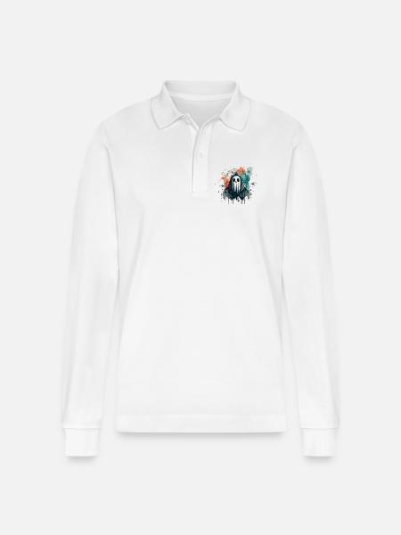 Halloween cute ghost - Stanley/Stella Organic Unisex Long-Sleeved Polo Shirt Prepster - white
