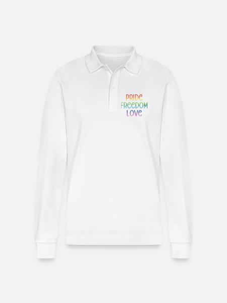 LGBT Pride Month - Peace. Freedom. Love. - Stanley/Stella Organic Unisex Long-Sleeved Polo Shirt Prepster - white