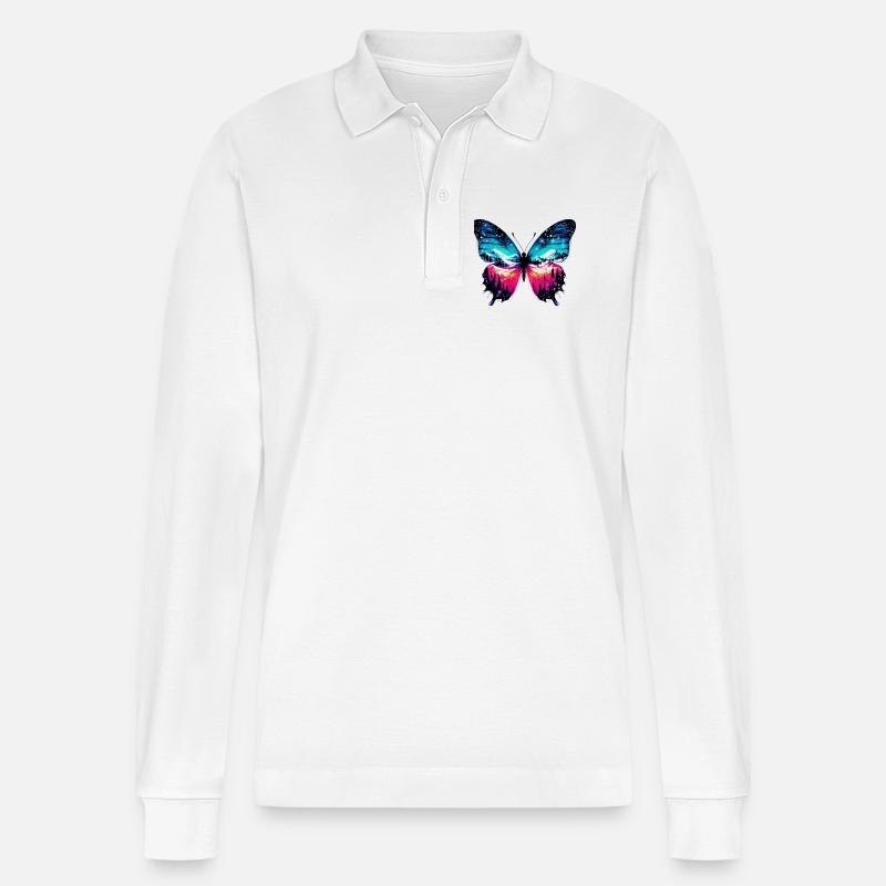Schmetterling - Stanley/Stella Unisex Bio-Langarm-Poloshirt Prepster - Weiß