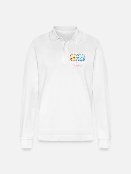 Cute Gemini Zodiac Astrology Gift - Stanley/Stella Organic Unisex Long-Sleeved Polo Shirt Prepster - white