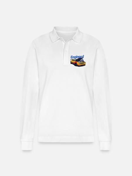 Muscle Car Being Worked On By Mechanic - Stanley/Stella Organic Unisex Long-Sleeved Polo Shirt Prepster - white