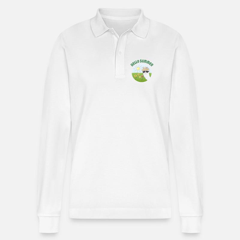 Hello Summer: Sonnenscheinalpaka - Stanley/Stella Unisex Bio-Langarm-Poloshirt Prepster - Weiß