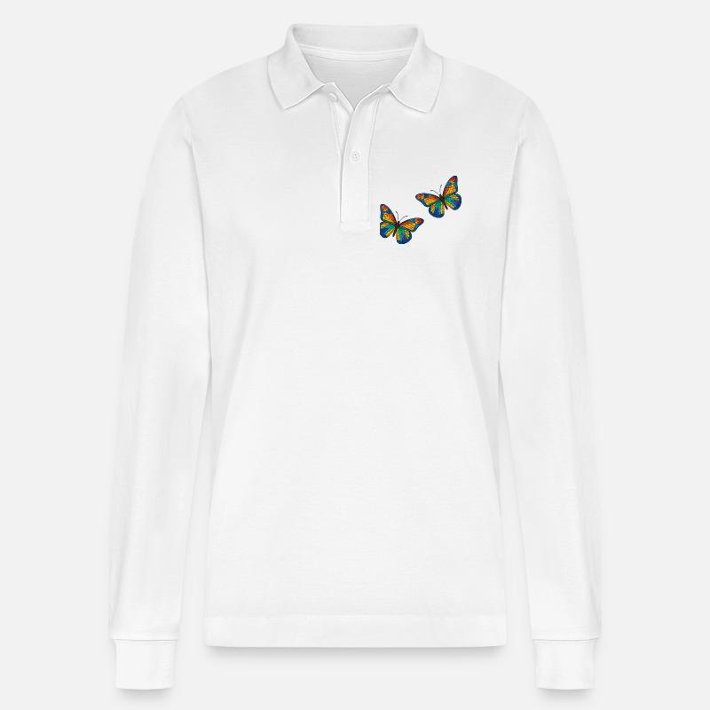 Bunte Mosaikschmetterlinge Design - Stanley/Stella Unisex Bio-Langarm-Poloshirt Prepster - Weiß