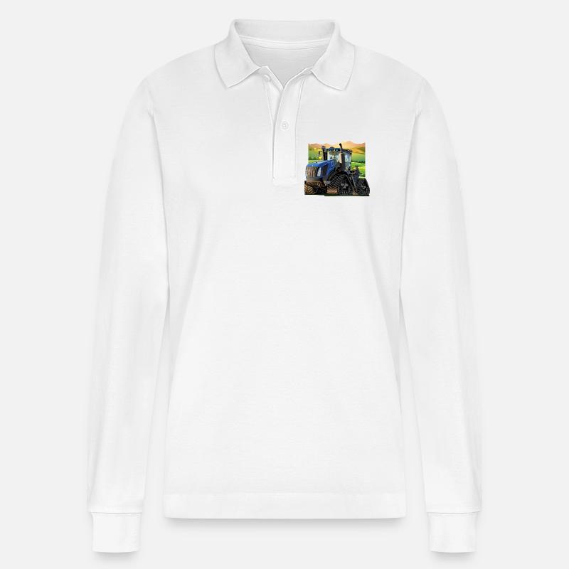 Traktor auf dem Land - Stanley/Stella Unisex Bio-Langarm-Poloshirt Prepster - Weiß