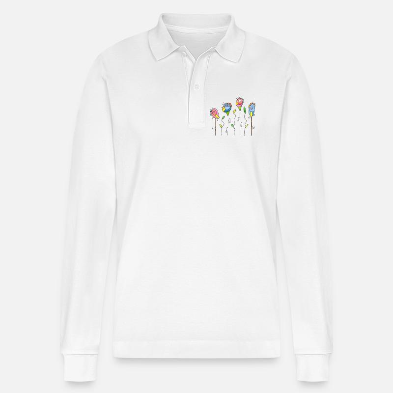 Blumen - Stanley/Stella Unisex Bio-Langarm-Poloshirt Prepster - Weiß