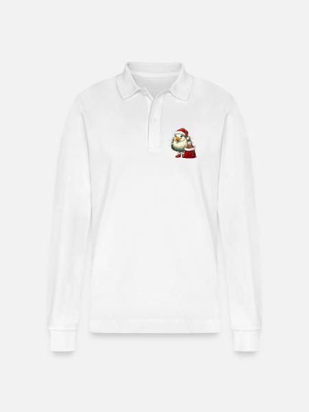 Christmas - Seagull in Christmas Outfit - Stanley/Stella Organic Unisex Long-Sleeved Polo Shirt Prepster - white