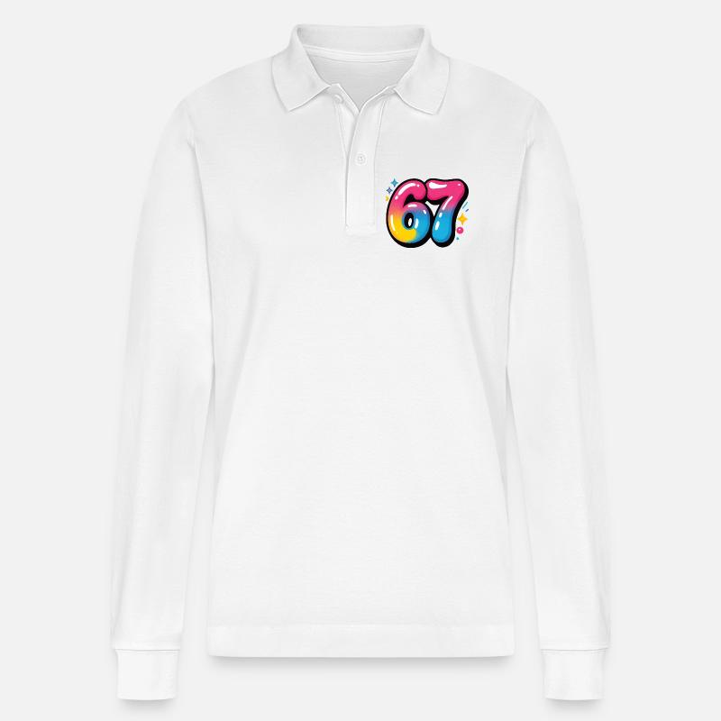 67 bunt sechs sieben bunte Luftballons - Stanley/Stella Unisex Bio-Langarm-Poloshirt Prepster - Weiß