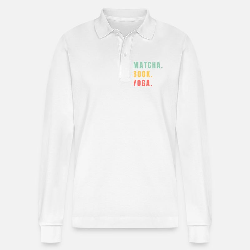 MATCHA-BUCH YOGA - Stanley/Stella Unisex Bio-Langarm-Poloshirt Prepster - Weiß
