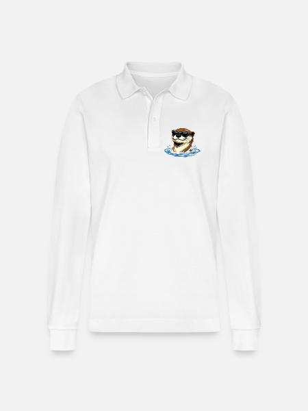 Otter Cooler Fischotter mit Sonnenbrille - Stanley/Stella Unisex Bio-Langarm-Poloshirt Prepster - Weiß
