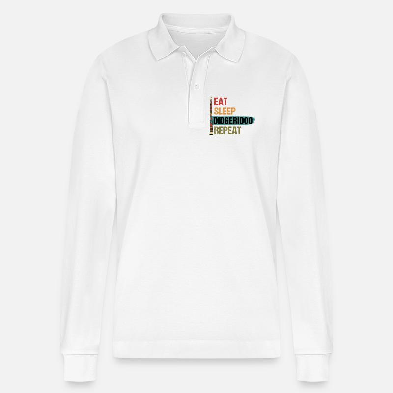 Essen Schlaf Didgeridoo Wiederholen - Stanley/Stella Unisex Bio-Langarm-Poloshirt Prepster - Weiß