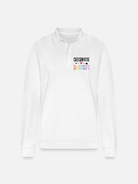 LGBT Pride Month - Celebrate Diversity - Stanley/Stella Organic Unisex Long-Sleeved Polo Shirt Prepster - white