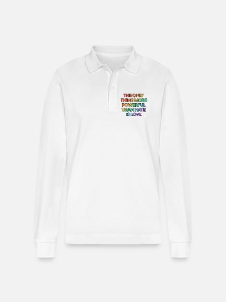 Powerful Love Over Hate - Stanley/Stella Organic Unisex Long-Sleeved Polo Shirt Prepster - white