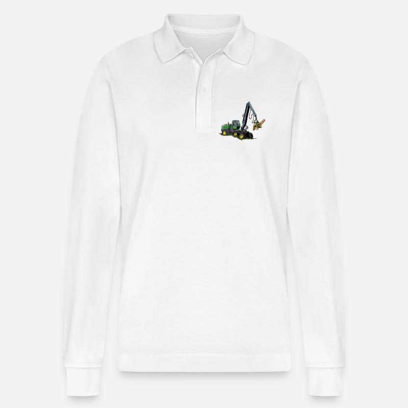 Harvester, Holzerntemaschine - Stanley/Stella Unisex Bio-Langarm-Poloshirt Prepster - Weiß