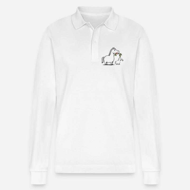 Lachendes Pferd - Stanley/Stella Unisex Bio-Langarm-Poloshirt Prepster - Weiß