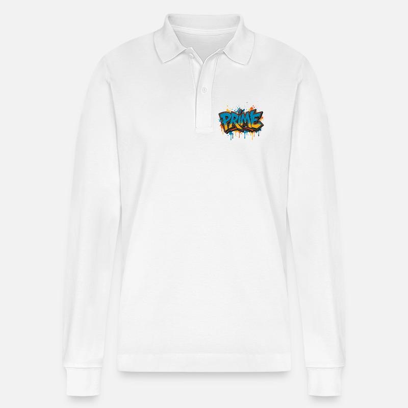 Prime Graffiti Neon Splash - Stanley/Stella Unisex Bio-Langarm-Poloshirt Prepster - Weiß
