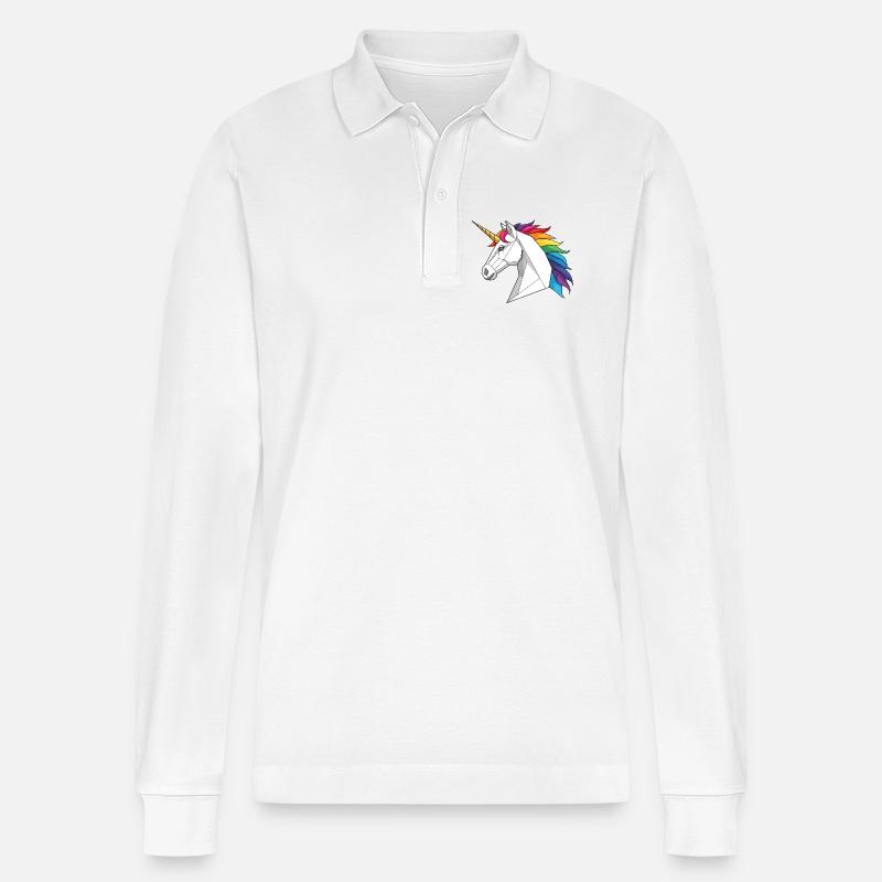 Geometrisches Einhorn mit Regenbogen - Stanley/Stella Unisex Bio-Langarm-Poloshirt Prepster - Weiß