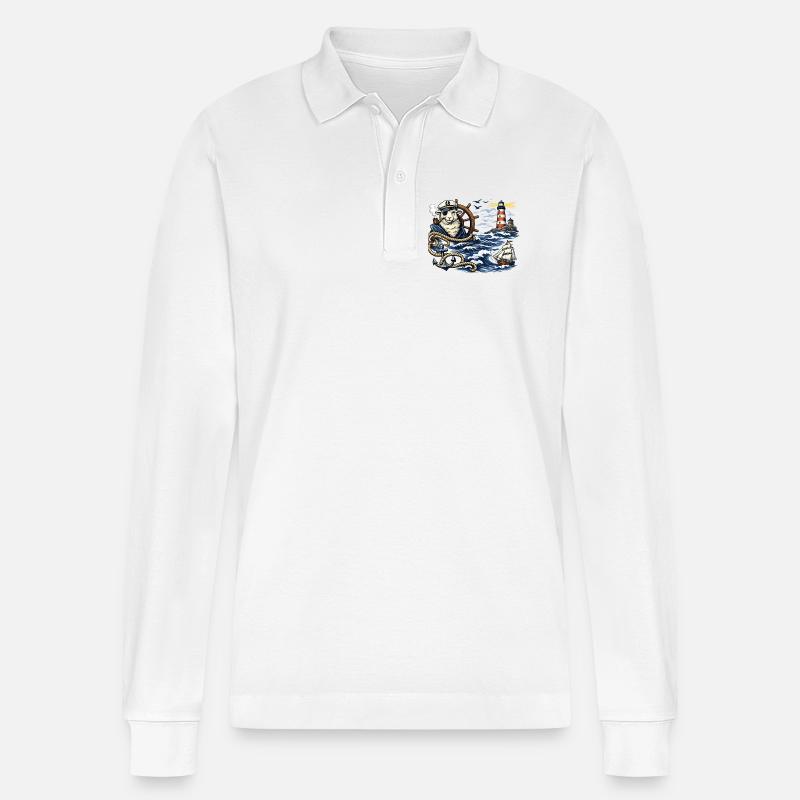 Seefahrer-Schaf im Sturm - Stanley/Stella Unisex Bio-Langarm-Poloshirt Prepster - Weiß