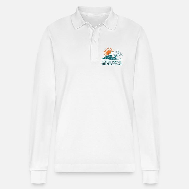 Next Wave Solar Surf Slogan - Stanley/Stella Unisex Bio-Langarm-Poloshirt Prepster - Weiß
