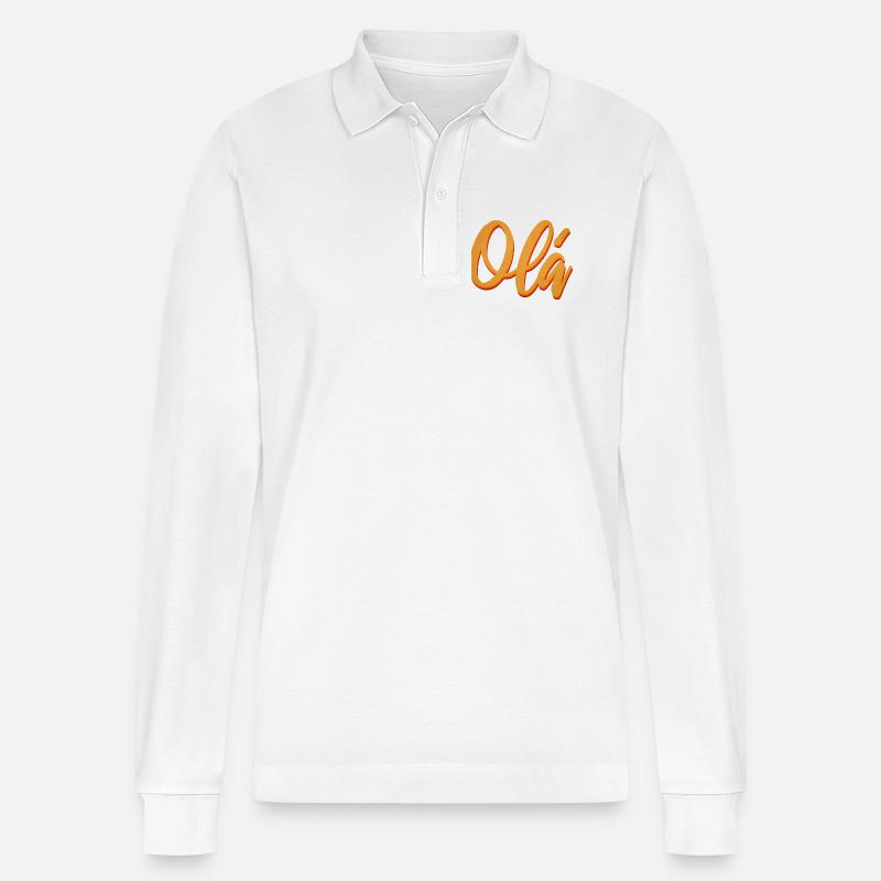 Olá Orange Script Tee - Stanley/Stella Unisex Bio-Langarm-Poloshirt Prepster - Weiß
