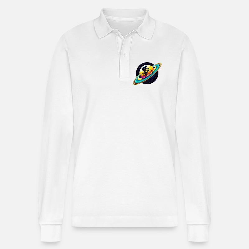Ciclista su Saturno - Polo a manica lunga ecologica unisex Prepster di Stanley/Stella - bianco