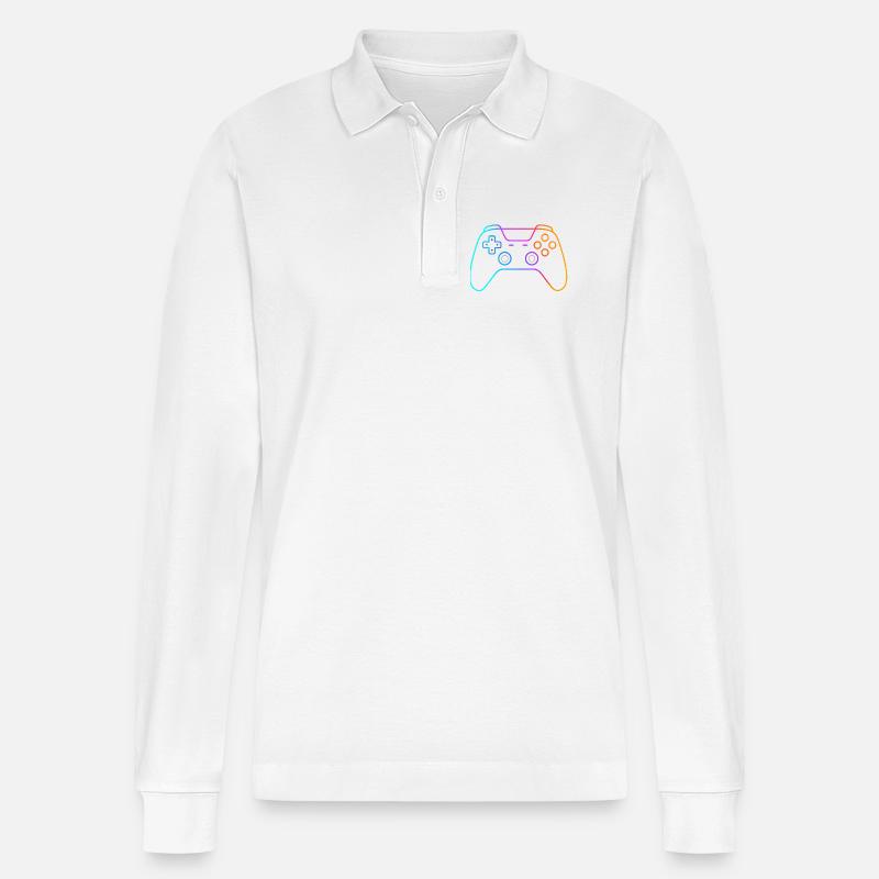 Neon Gamepad – Buntes Controller Motiv - Stanley/Stella Unisex Bio-Langarm-Poloshirt Prepster - Weiß