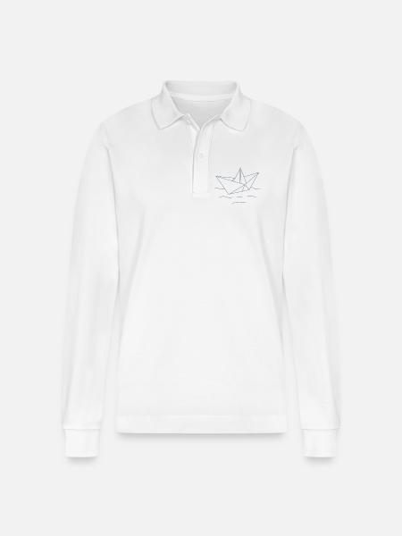 Origami Boat – Minimalist Line Art Maritime I - Stanley/Stella Organic Unisex Long-Sleeved Polo Shirt Prepster - white