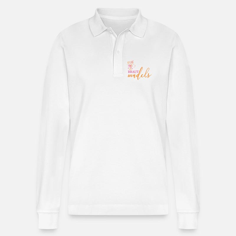 BRAUT MÄDELS!  Cocktailglas mit Schleife - Stanley/Stella Unisex Bio-Langarm-Poloshirt Prepster - Weiß