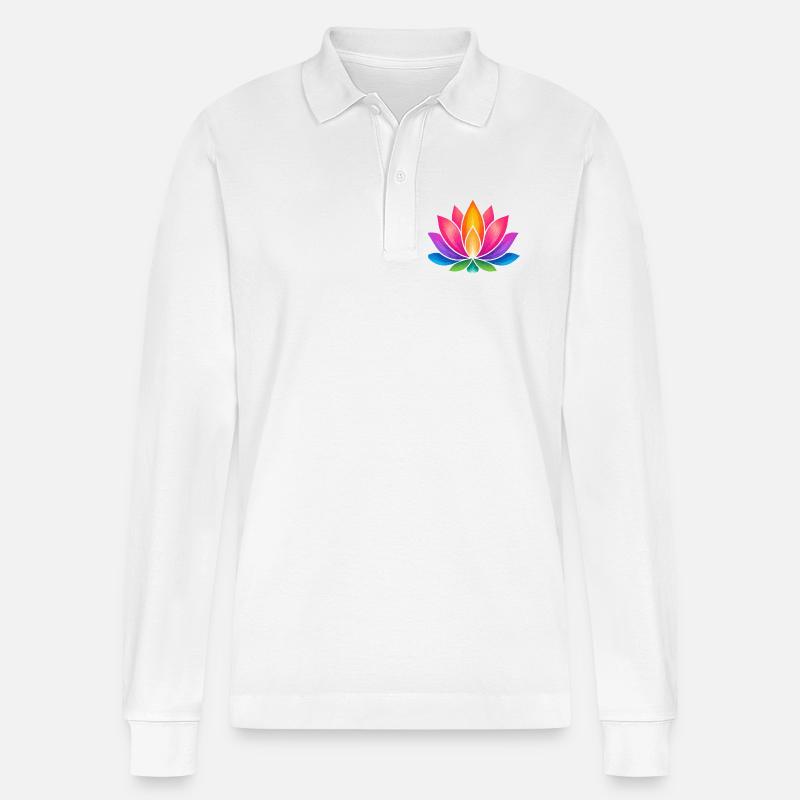 Leuchtende Lotusblüte Farbexplosion - Stanley/Stella Unisex Bio-Langarm-Poloshirt Prepster - Weiß