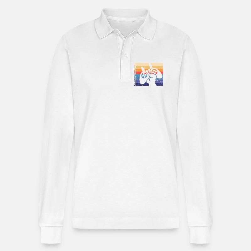 Level-Gamer-Controller - Stanley/Stella Unisex Bio-Langarm-Poloshirt Prepster - Weiß