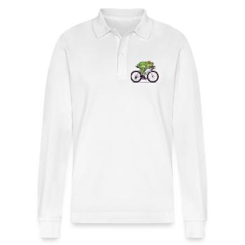 Frosch auf Rennrad – müder Radfahrer mit Humor - Stanley/Stella Unisex Bio-Langarm-Poloshirt Prepster - Weiß - Vorne - Anna (173cm) & Nico (186cm)