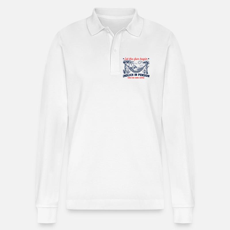 Endlich in Pension Retro Kaffee - Stanley/Stella Unisex Bio-Langarm-Poloshirt Prepster - Weiß
