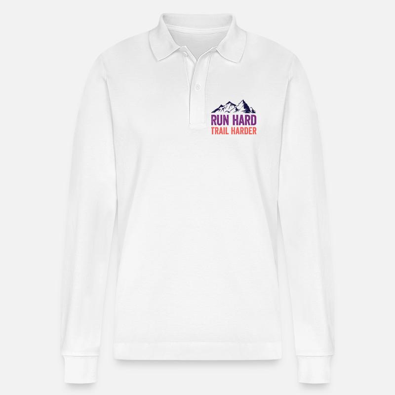 Laufen Sie hart. Härterer Trail. - Stanley/Stella Unisex Bio-Langarm-Poloshirt Prepster - Weiß