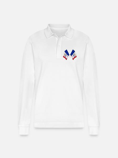 Two flags crossed Iowa - Stanley/Stella Organic Unisex Long-Sleeved Polo Shirt Prepster - white