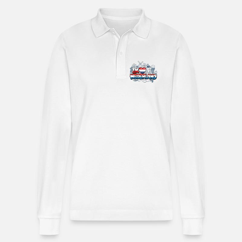 I Love Netherlands mit Flagge - Stanley/Stella Unisex Bio-Langarm-Poloshirt Prepster - Weiß