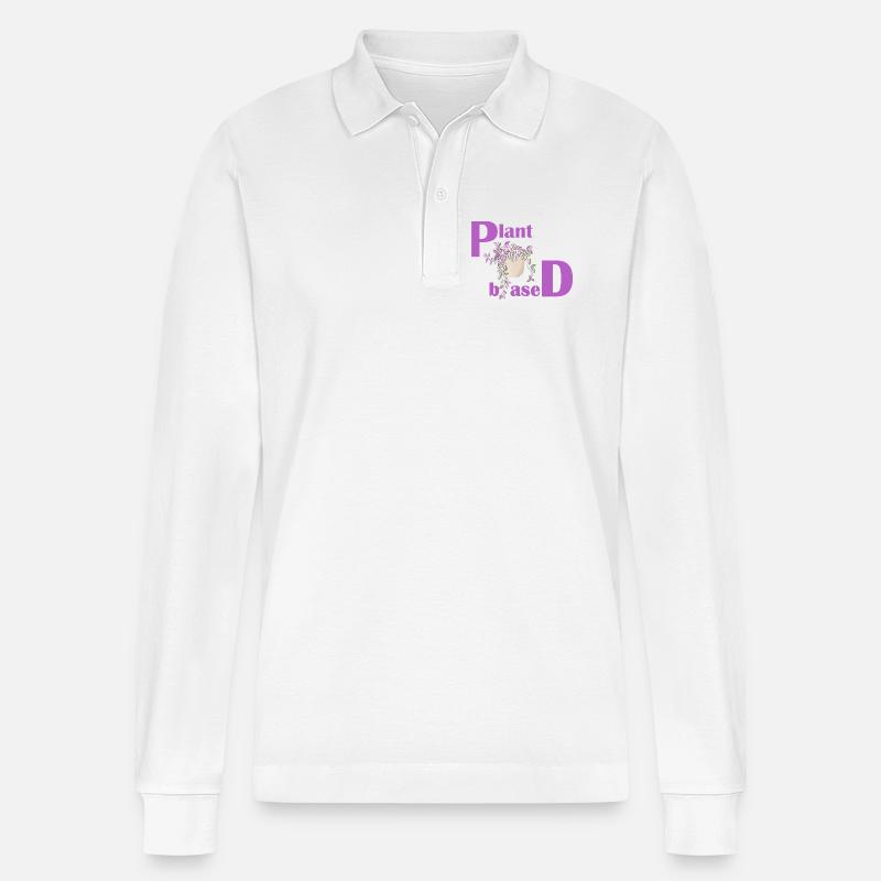 Plant Based – Pinkes Design Topfpflanze - Stanley/Stella Unisex Bio-Langarm-Poloshirt Prepster - Weiß