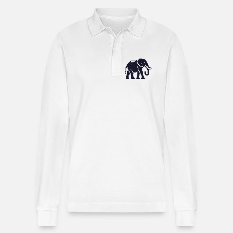 Elefant Pixelkunst Dunkelblau - Stanley/Stella Unisex Bio-Langarm-Poloshirt Prepster - Weiß