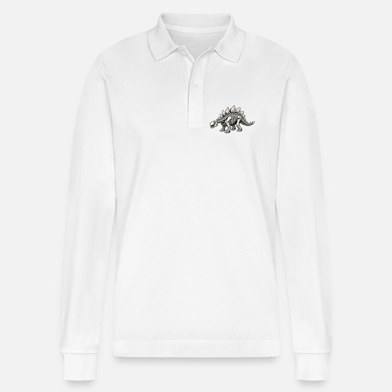 Stegosaurus Skeleton - Stanley/Stella Organic Unisex Long-Sleeved Polo Shirt Prepster - white