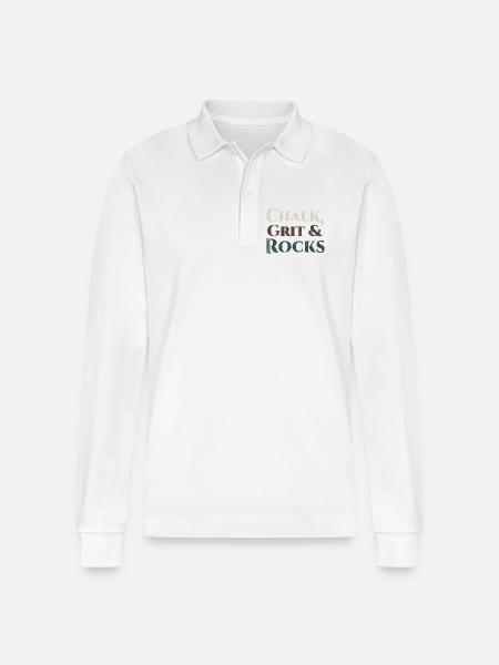 Chalk Grit & Rocks Motif - Stanley/Stella Organic Unisex Long-Sleeved Polo Shirt Prepster - white