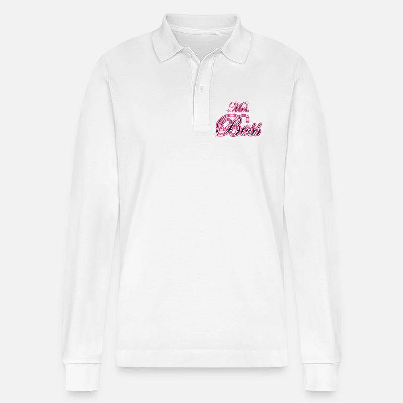 Mrs Frau Chefin Ehefrau Geschenk - Stanley/Stella Unisex Bio-Langarm-Poloshirt Prepster - Weiß