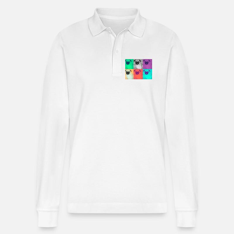 Pop Art Hund Design - Stanley/Stella Unisex Bio-Langarm-Poloshirt Prepster - Weiß